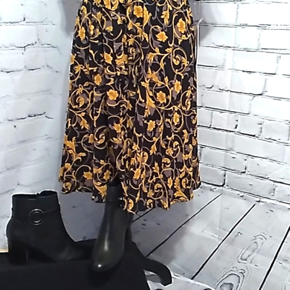 Long Sleeve FloralPrint Pin tuck Shiftdress Black Yellow Nanette Lepore - Picture 9 of 12